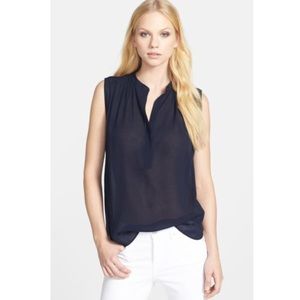 Vince Deep Blue Sleeveless Crepe Flowy Tunic Top